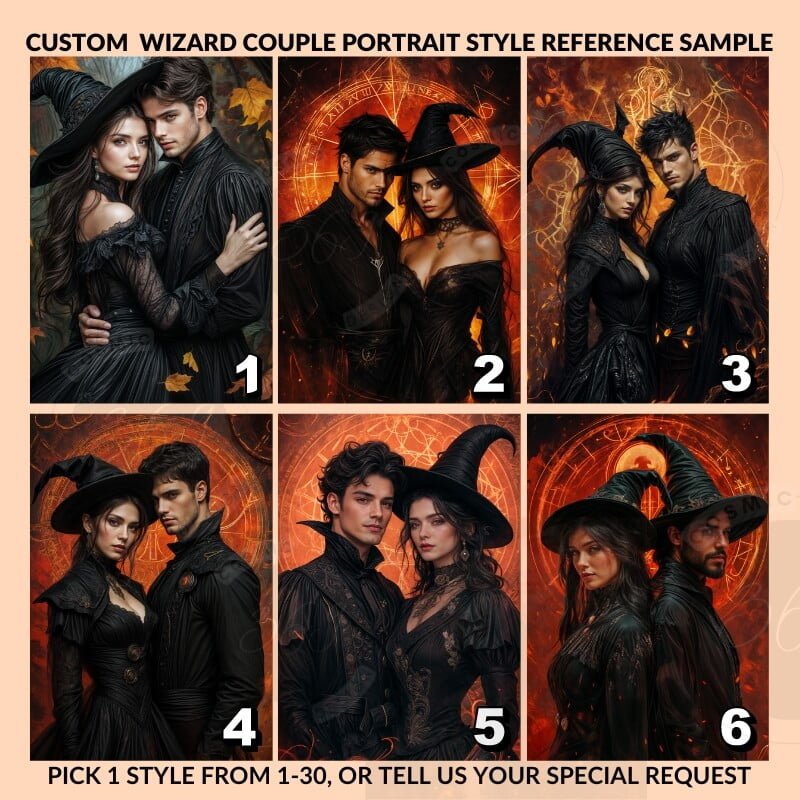 Custom Halloween Wizard Couple Portrait Poster from Photo3 personalized couple portrait -- style references
