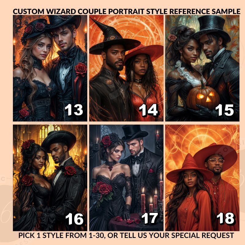 Custom Halloween Wizard Couple Portrait Poster from Photo5 change your normal photos into fantasy couple portrait