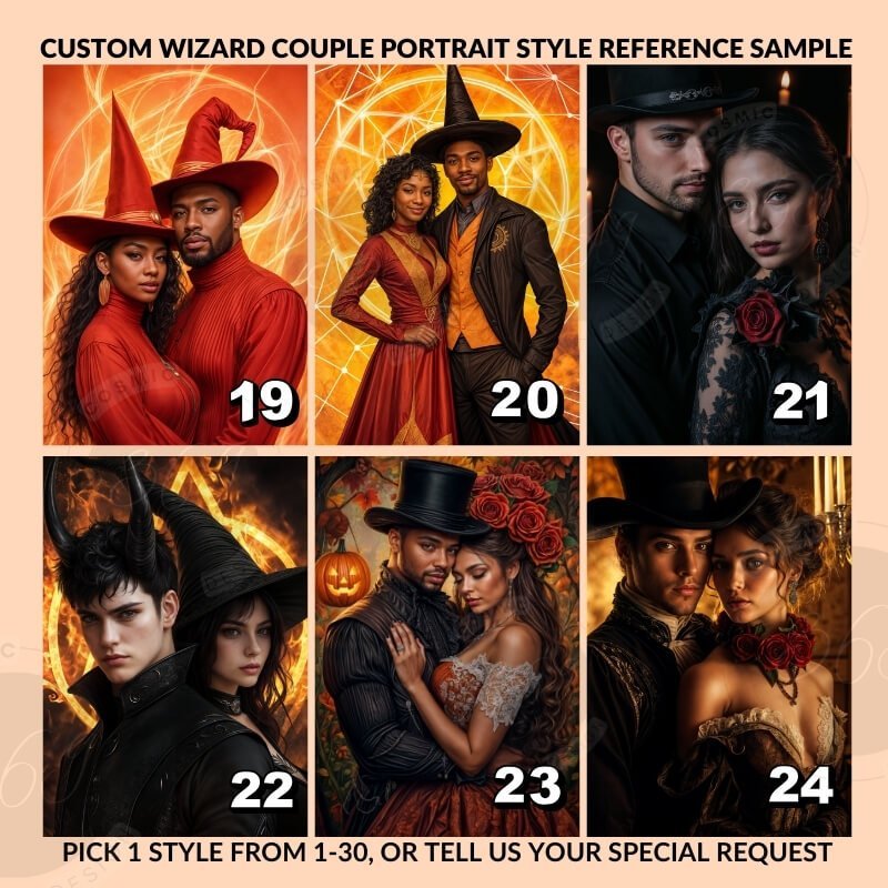 Custom Halloween Wizard Couple Portrait Poster from Photo6 anniversary gift idea for couples -- halloween wizard style couple