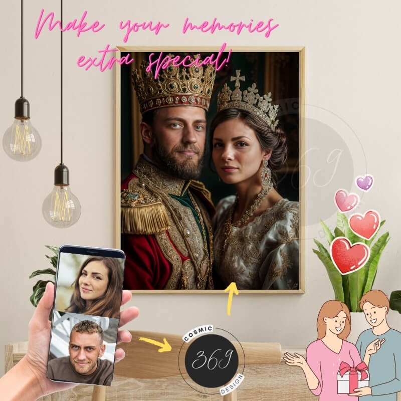 Custom Royal Couple Portrait Poster from Photo1 anniversary gift idea for couples