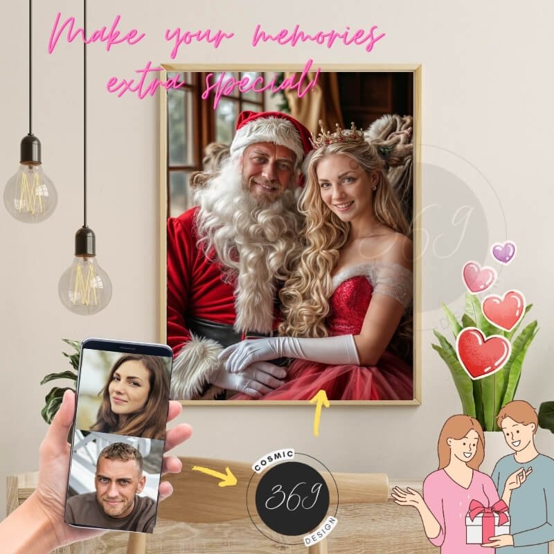 Custom Xmas Couple Portrait Poster from Photo1 anniversary gift idea for couples