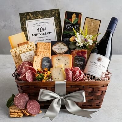 Gourmet Gift Basket for 10 th anniversary (1) anniversary gift idea -gourmet gift basket