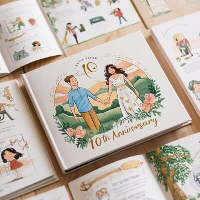 a-heartwarming-custom-illustrated-storybook anniversary gift idea for couples (1) custom love story book - 10 th anniversary gift idea