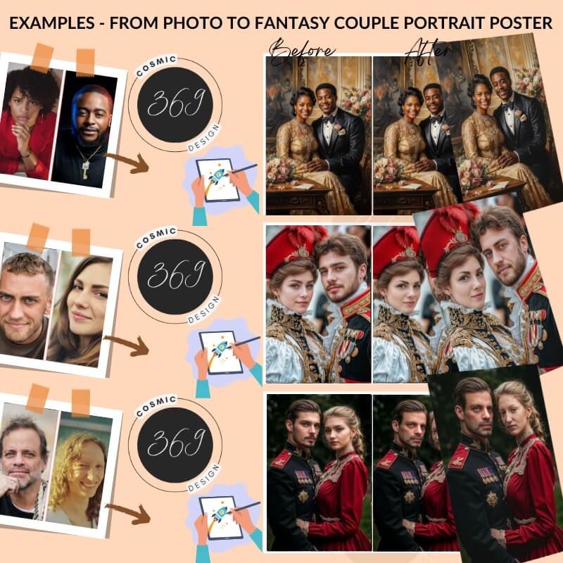 custom royal couple portrait from photo2 turn your normal photo into fantasy couple portrait -- good anniversary gift