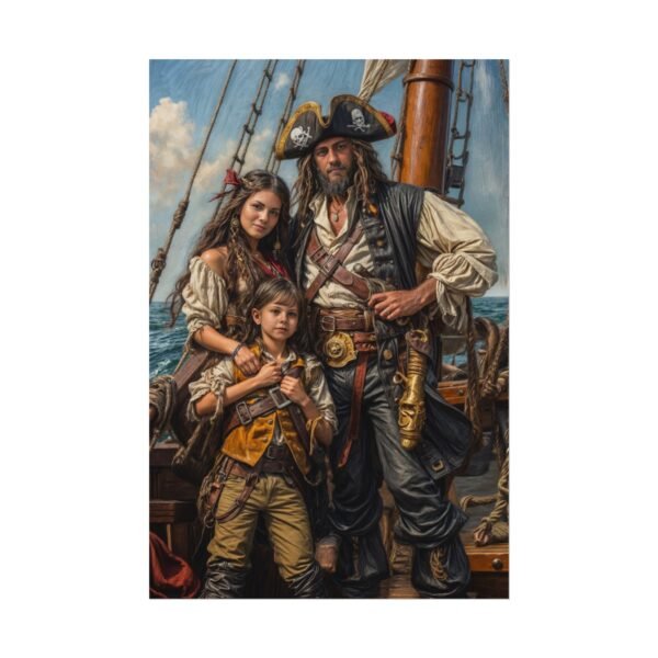 Custom Pirate Family (3 person) Portrait Poster from photo | custom digital portrait painting from photo | Best for Anniversary Gift, Holiday Gift - Image 2