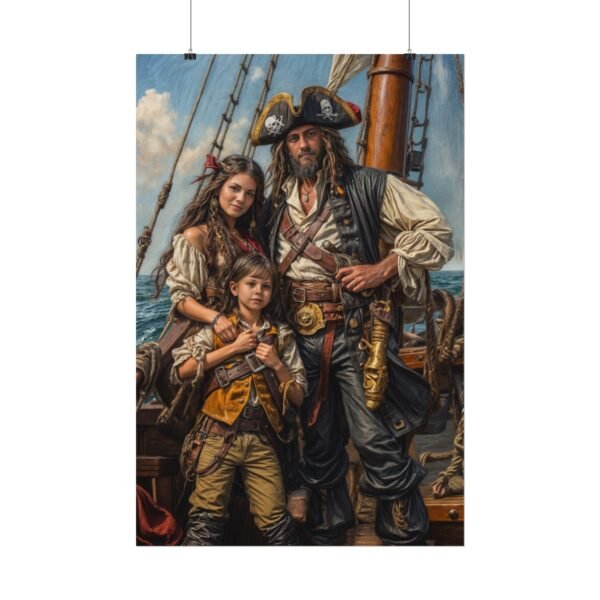 Custom Pirate Family (3 person) Portrait Poster from photo | custom digital portrait painting from photo | Best for Anniversary Gift, Holiday Gift - Image 3