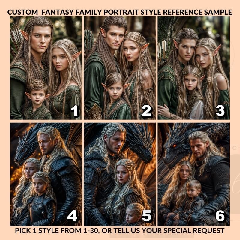 Fantasy Custom Family Portrait from photo, fantasy artful portrait3