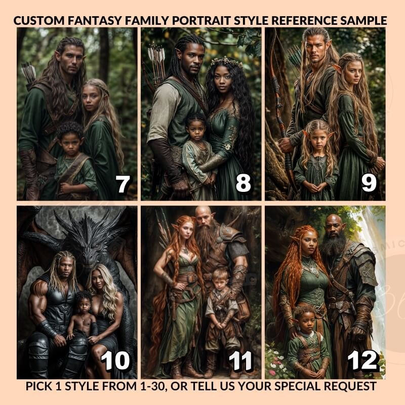 Fantasy Custom Family Portrait from photo, fantasy artful portrait4 style references -- fantasy personalized family portrait from photo