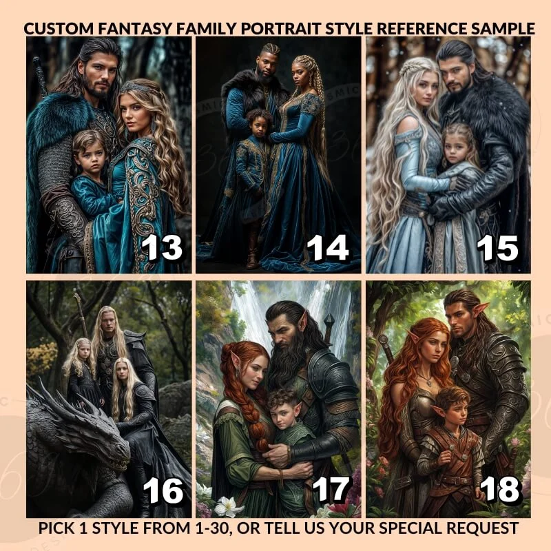 Fantasy Custom Family Portrait from photo, fantasy artful portrait5 great holiday gift / birthday gift -- custom family portrait from photo