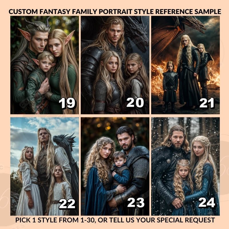 Fantasy Custom Family Portrait from photo, fantasy artful portrait6