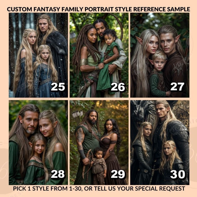 Fantasy Custom Family Portrait from photo, fantasy artful portrait7 Personalized family portrait poster (3 person) from normal photos