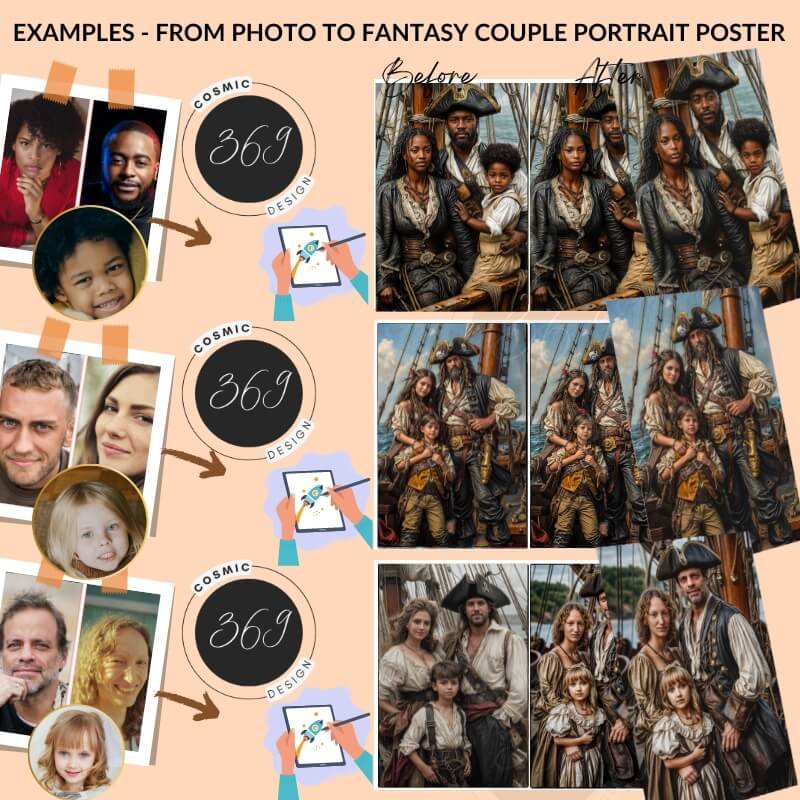 Pirate Family Portrait from photo2 personalized family portrait poster - Pirate Fantasy Style