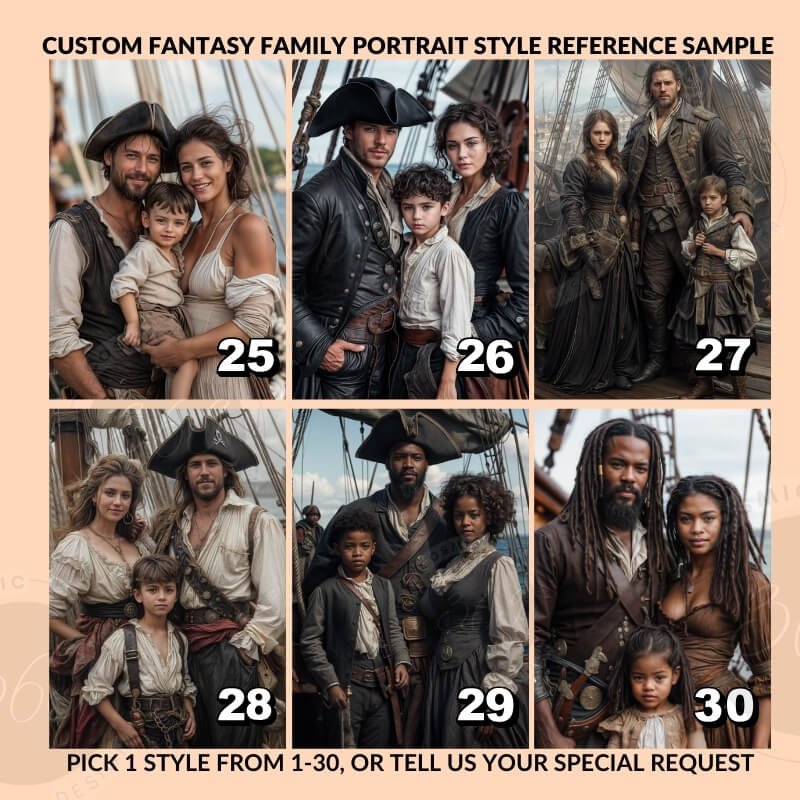 Pirate Family Portrait from photo7 choose from our style references or give us your own idea. Custom Family Portrait Poster