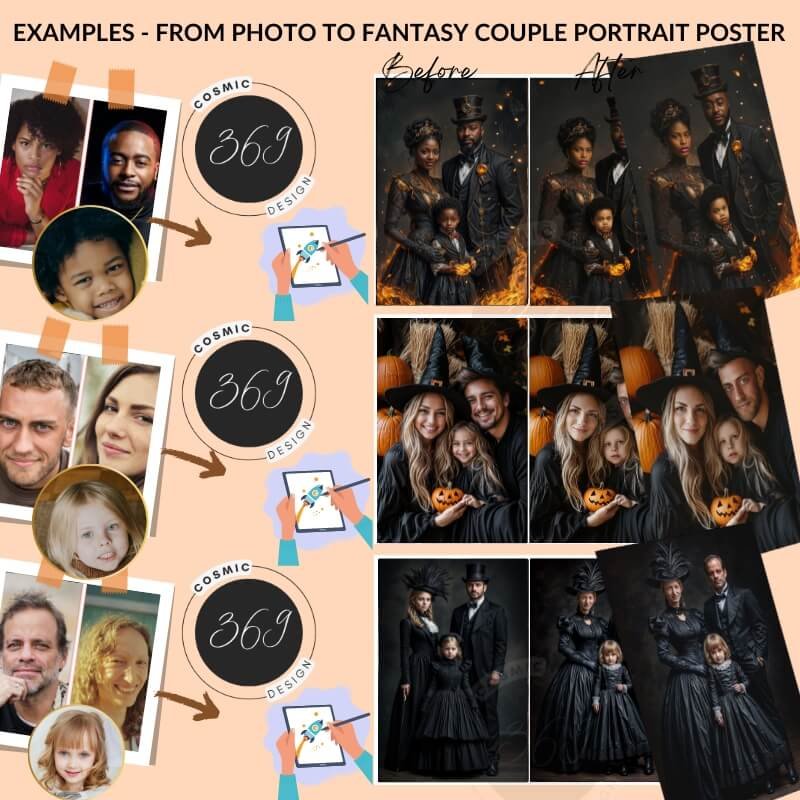custom Halloween family portrait from photo2 Custom Fantasy Family Portrait Poster from photo - Halloween Style