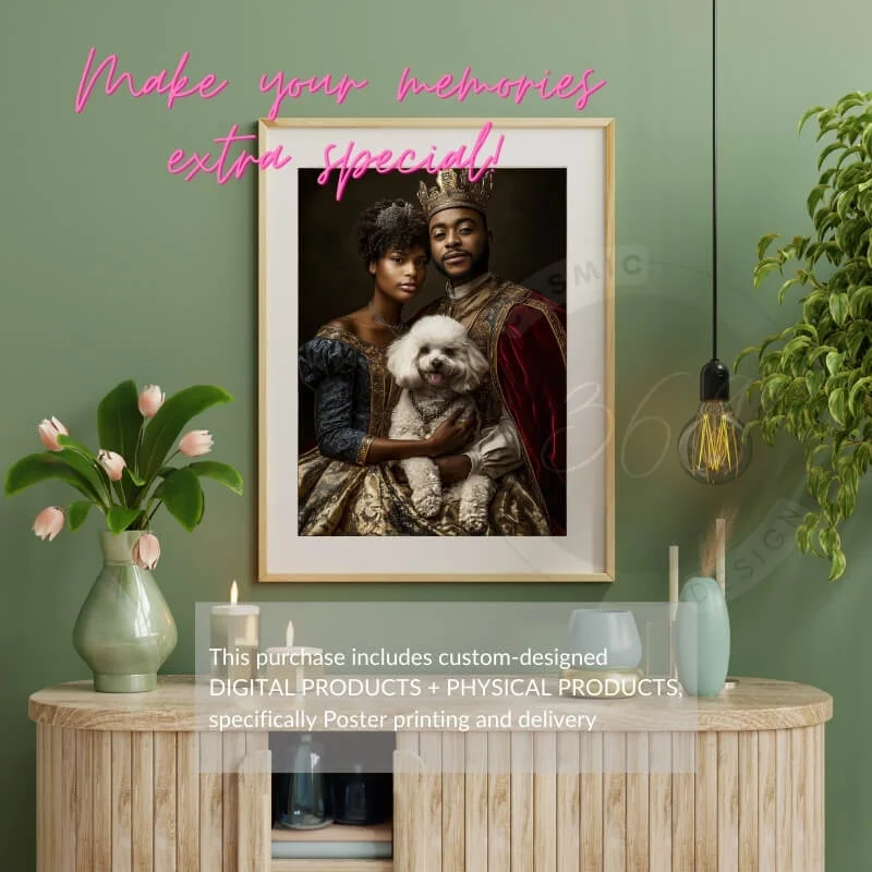 custom royal couple portrait with pet from photo10 best anniversary gift idea for couples -- royal couple portrait with pet