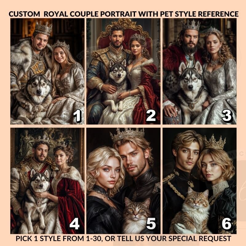 custom royal couple portrait with pet from photo3