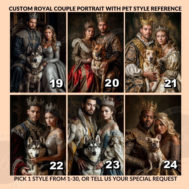 custom royal couple portrait with pet from photo6