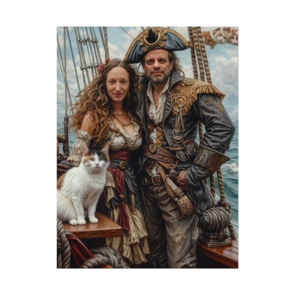 Pirate Fantasy Couple Portrait Poster with pet from photo | Custom Digital Portrait Painting from photo | Best for Birthday Gift, Holiday Gift - Image 25