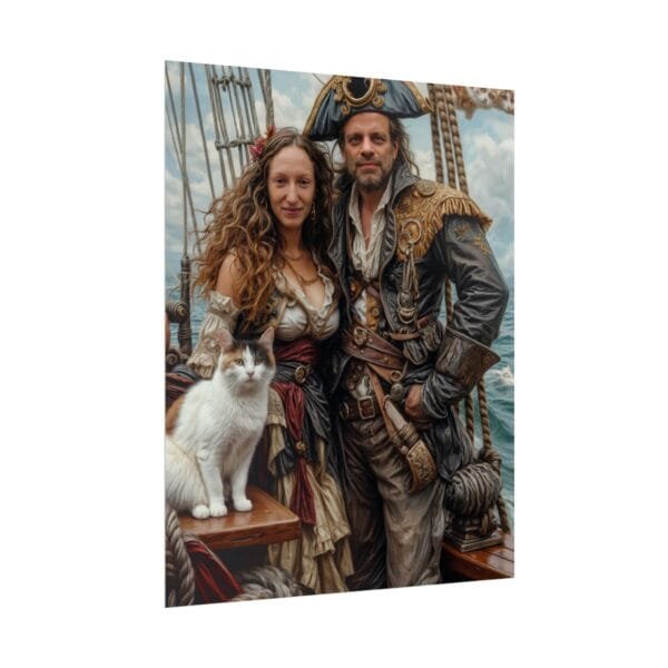 Pirate Fantasy Couple Portrait Poster with pet from photo | Custom Digital Portrait Painting from photo | Best for Birthday Gift, Holiday Gift - Image 7