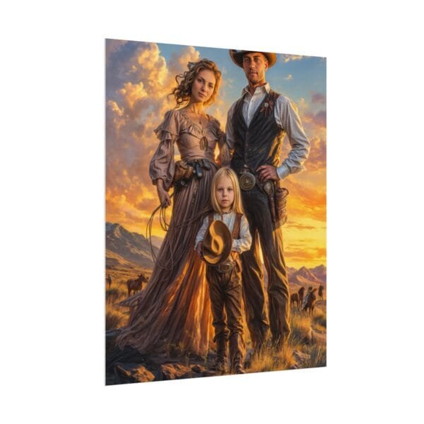 Cowboy Fantasy Family Portrait Poster from photo 3 person | custom digital portrait painting from photo | Best for Birthday Gift, Holiday Gift - Image 9