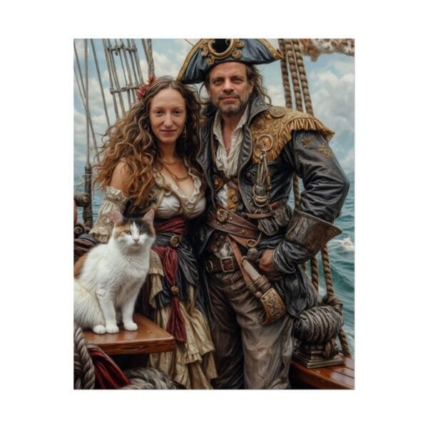 Pirate Fantasy Couple Portrait Poster with pet from photo | Custom Digital Portrait Painting from photo | Best for Birthday Gift, Holiday Gift - Image 5