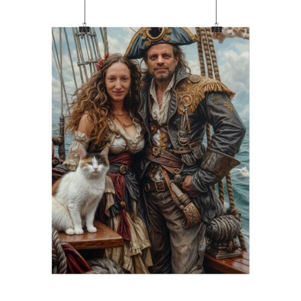 Pirate Fantasy Couple Portrait Poster with pet from photo | Custom Digital Portrait Painting from photo | Best for Birthday Gift, Holiday Gift - Image 58