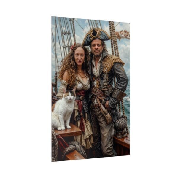 Pirate Fantasy Couple Portrait Poster with pet from photo | Custom Digital Portrait Painting from photo | Best for Birthday Gift, Holiday Gift - Image 39