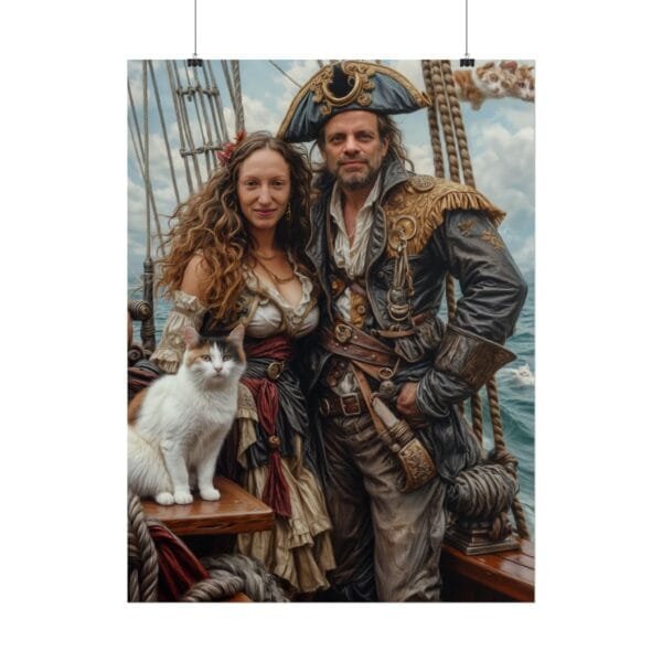 Pirate Fantasy Couple Portrait Poster with pet from photo | Custom Digital Portrait Painting from photo | Best for Birthday Gift, Holiday Gift - Image 66