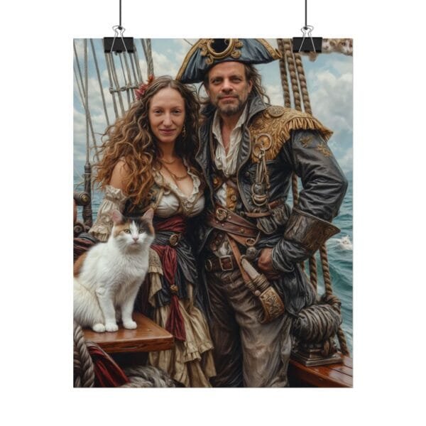 Pirate Fantasy Couple Portrait Poster with pet from photo | Custom Digital Portrait Painting from photo | Best for Birthday Gift, Holiday Gift - Image 2