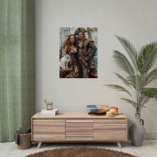 Pirate Fantasy Couple Portrait Poster with pet from photo | Custom Digital Portrait Painting from photo | Best for Birthday Gift, Holiday Gift - Image 32