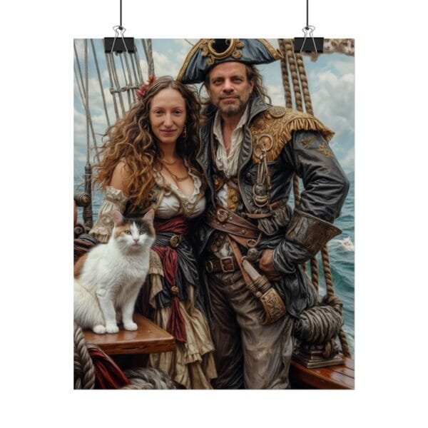 Pirate Fantasy Couple Portrait Poster with pet from photo | Custom Digital Portrait Painting from photo | Best for Birthday Gift, Holiday Gift - Image 6