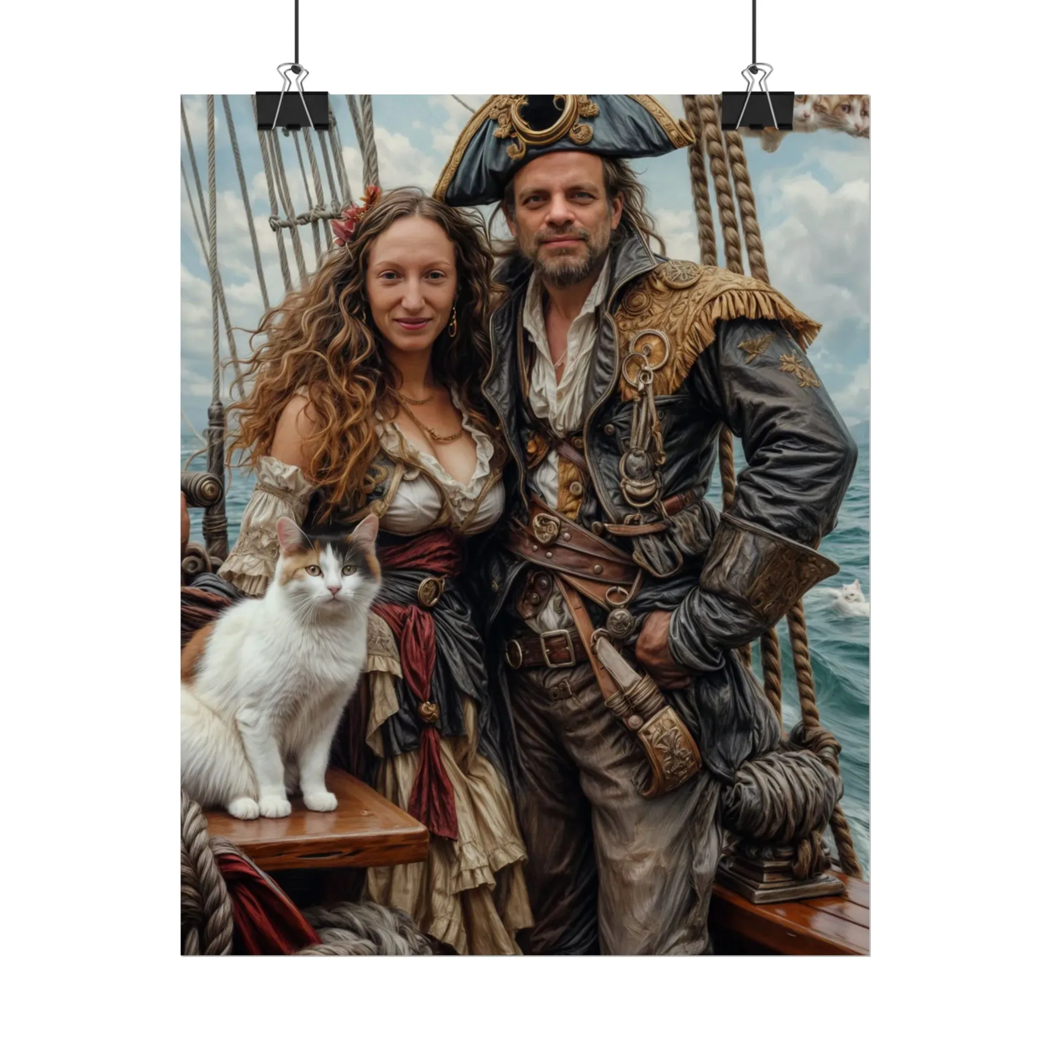 Pirate Fantasy Couple Portrait Poster with pet from photo | Custom Digital Portrait Painting from photo | Best for Birthday Gift, Holiday Gift - Image 6