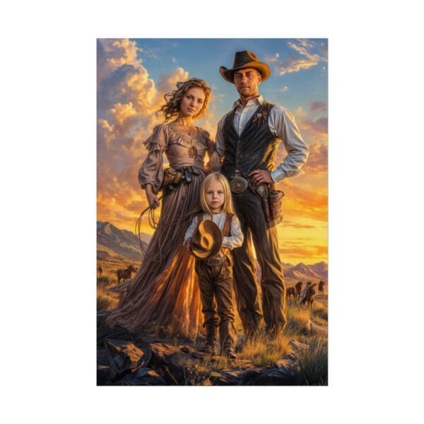 Cowboy Fantasy Family Portrait Poster from photo 3 person | custom digital portrait painting from photo | Best for Birthday Gift, Holiday Gift - Image 47