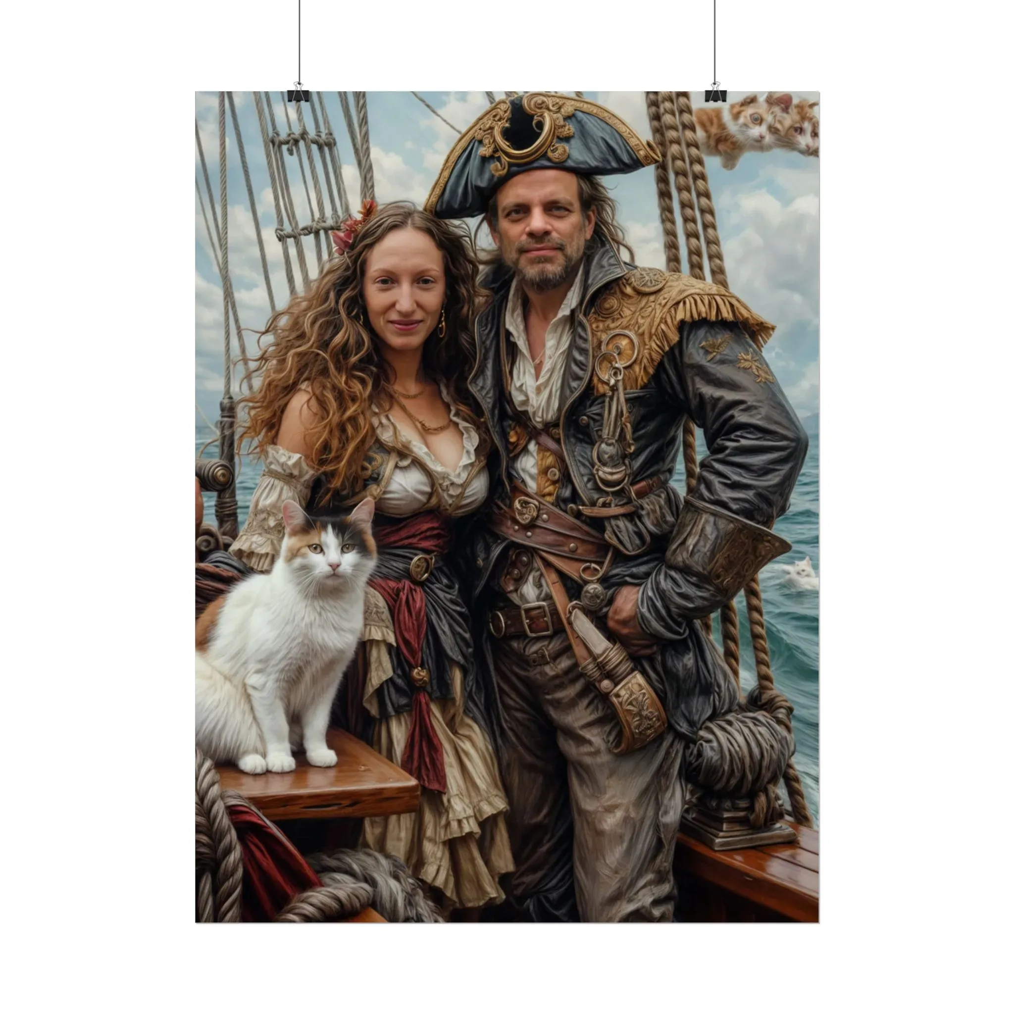 Pirate Fantasy Couple Portrait Poster with pet from photo | Custom Digital Portrait Painting from photo | Best for Birthday Gift, Holiday Gift - Image 30