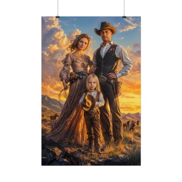 Cowboy Fantasy Family Portrait Poster from photo 3 person | custom digital portrait painting from photo | Best for Birthday Gift, Holiday Gift - Image 88