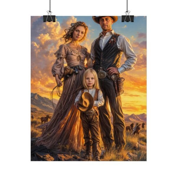 Cowboy Fantasy Family Portrait Poster from photo 3 person | custom digital portrait painting from photo | Best for Birthday Gift, Holiday Gift - Image 13