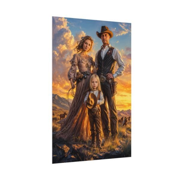 Cowboy Fantasy Family Portrait Poster from photo 3 person | custom digital portrait painting from photo | Best for Birthday Gift, Holiday Gift - Image 4