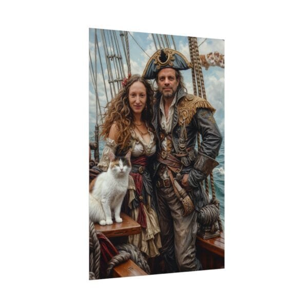 Pirate Fantasy Couple Portrait Poster with pet from photo | Custom Digital Portrait Painting from photo | Best for Birthday Gift, Holiday Gift - Image 35