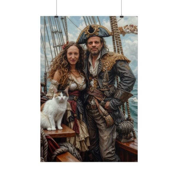 Pirate Fantasy Couple Portrait Poster with pet from photo | Custom Digital Portrait Painting from photo | Best for Birthday Gift, Holiday Gift - Image 70