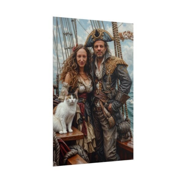 Pirate Fantasy Couple Portrait Poster with pet from photo | Custom Digital Portrait Painting from photo | Best for Birthday Gift, Holiday Gift - Image 71