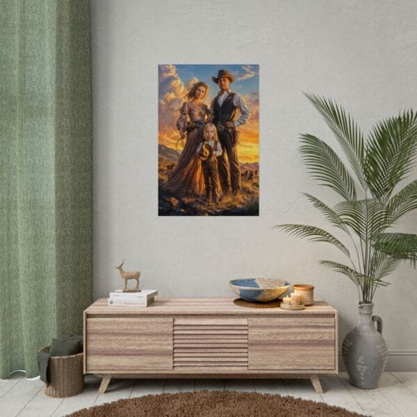 Cowboy Fantasy Family Portrait Poster from photo 3 person | custom digital portrait painting from photo | Best for Birthday Gift, Holiday Gift - Image 46