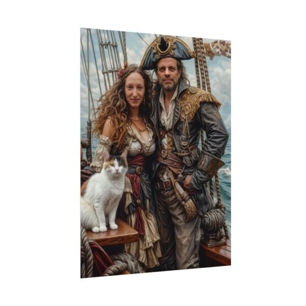 Pirate Fantasy Couple Portrait Poster with pet from photo | Custom Digital Portrait Painting from photo | Best for Birthday Gift, Holiday Gift - Image 27