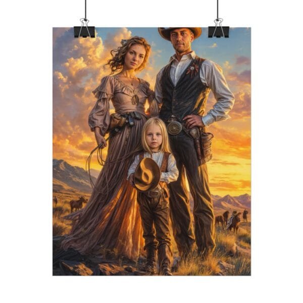 Cowboy Fantasy Family Portrait Poster from photo 3 person | custom digital portrait painting from photo | Best for Birthday Gift, Holiday Gift - Image 8
