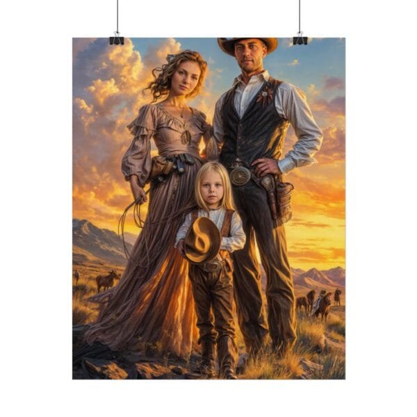 Cowboy Fantasy Family Portrait Poster from photo 3 person | custom digital portrait painting from photo | Best for Birthday Gift, Holiday Gift - Image 23