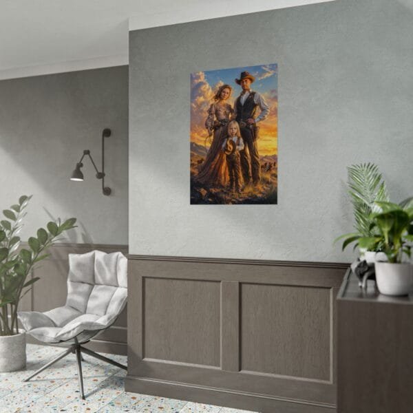 Cowboy Fantasy Family Portrait Poster from photo 3 person | custom digital portrait painting from photo | Best for Birthday Gift, Holiday Gift - Image 5