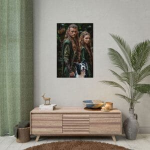 Middle-earth Fantasy Couple & Pet Portrait Poster from photo | custom digital portrait painting from photo | Best for Birthday Gift, Holiday Gift