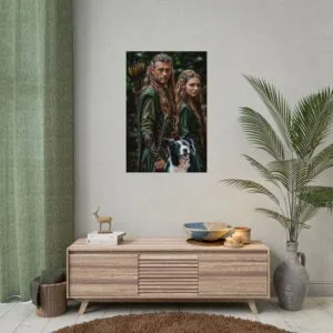 Middle-earth Fantasy Couple & Pet Portrait Poster from photo | custom digital portrait painting from photo | Best for Birthday Gift, Holiday Gift