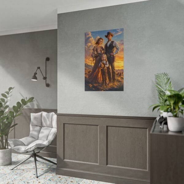 Cowboy Fantasy Family Portrait Poster from photo 3 person | custom digital portrait painting from photo | Best for Birthday Gift, Holiday Gift - Image 90