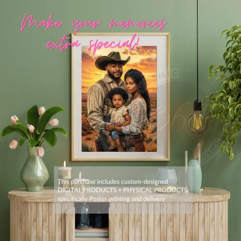 Custom Cowboy Style Fantasy Family Portrait with pet from photo 10