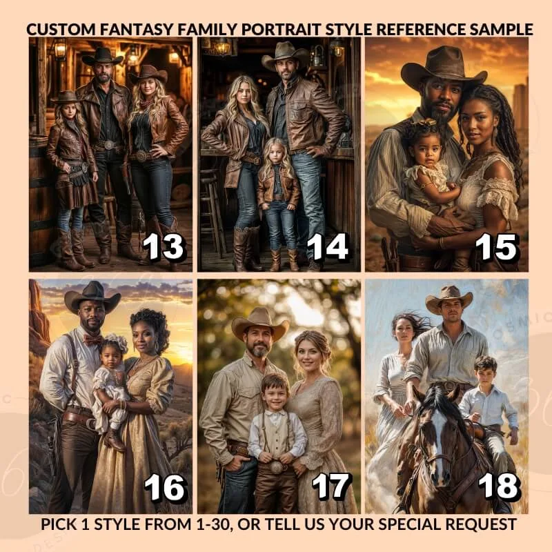 Custom Cowboy Style Fantasy Family Portrait with pet from photo 5